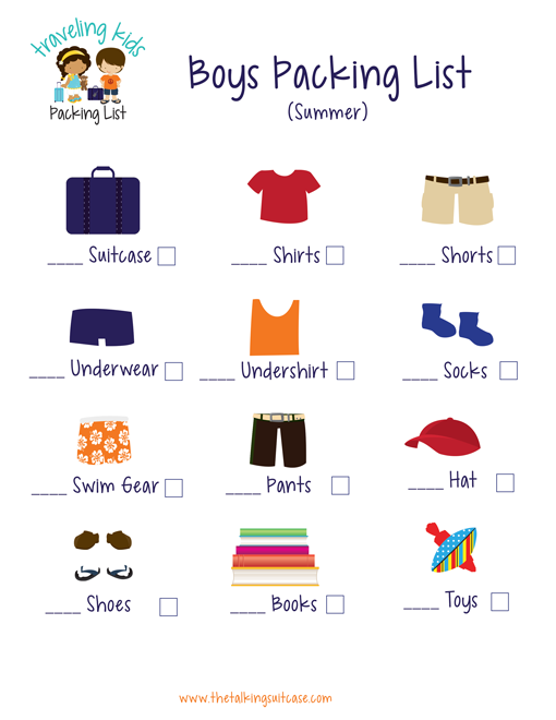 kids packing list free printable