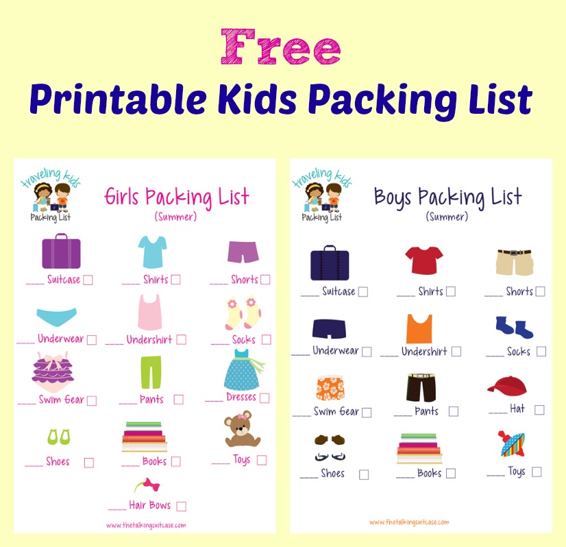 Free Printable Kids Packing List