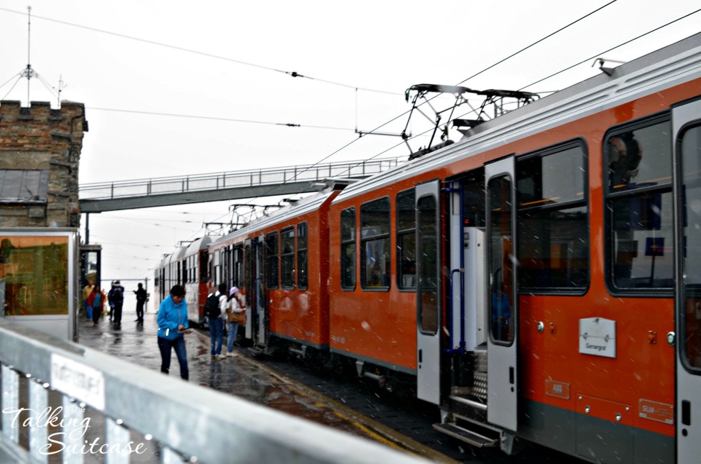 A quick picture of the train as we're running to jump on before it leaves the station in Gornergrat.