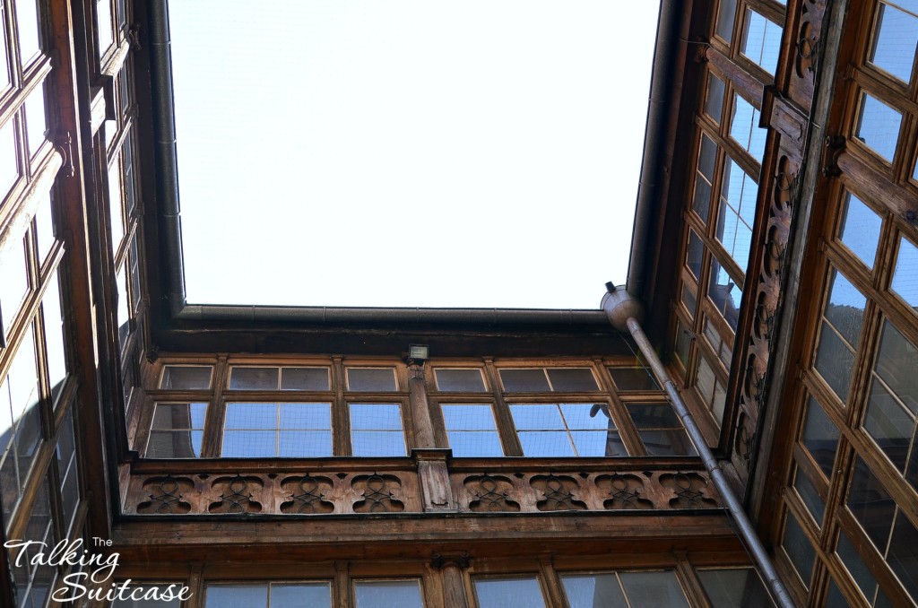 Looking up from the inner courtyard of the old schoolhouse in Innsbruck