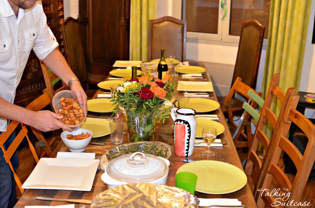 Our table setting - you can see the hodge-podge of chairs as we borrowed to make it all work.