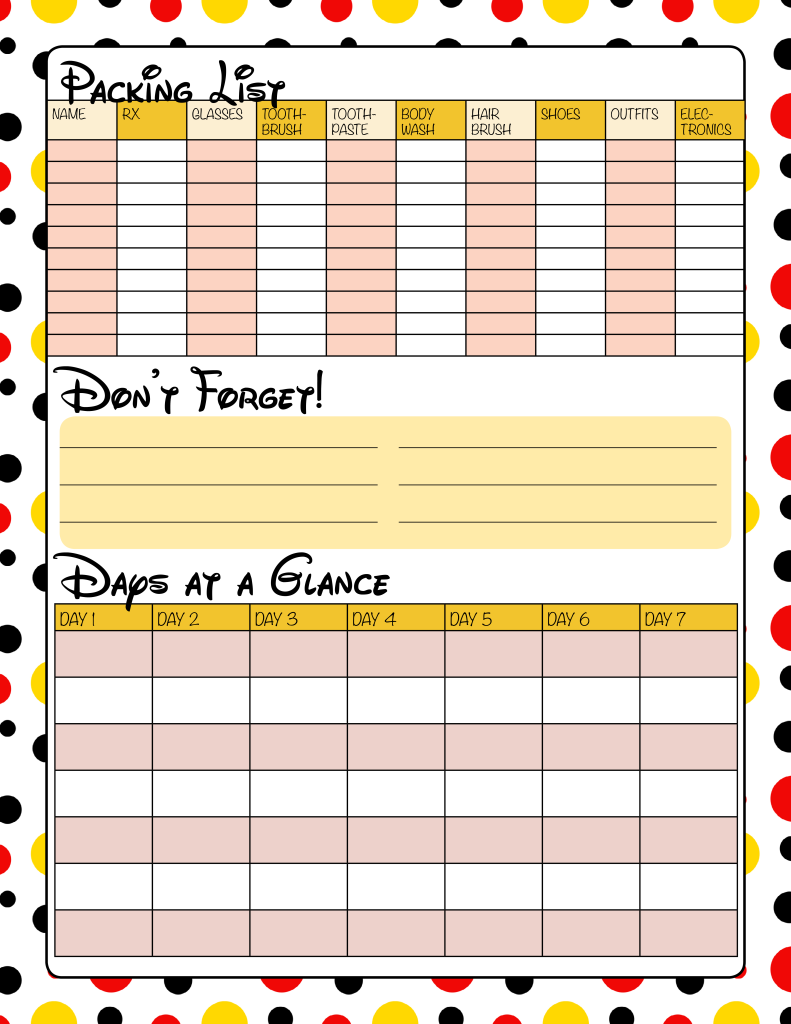 Get Ready For Your Disney Vacation Free Printable Disney Vacation Planner