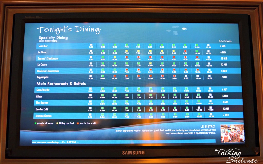 Dining Monitors throughout the ship.