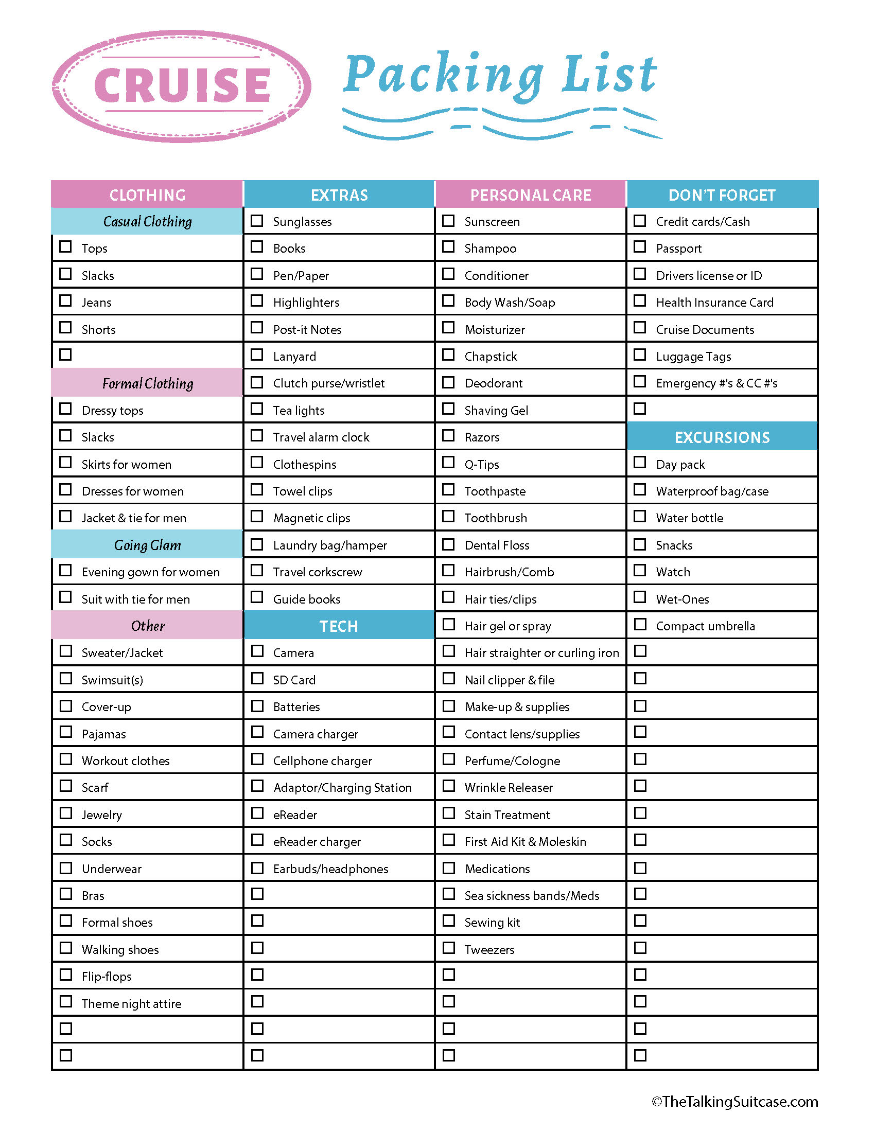 Printable Cruise Checklist